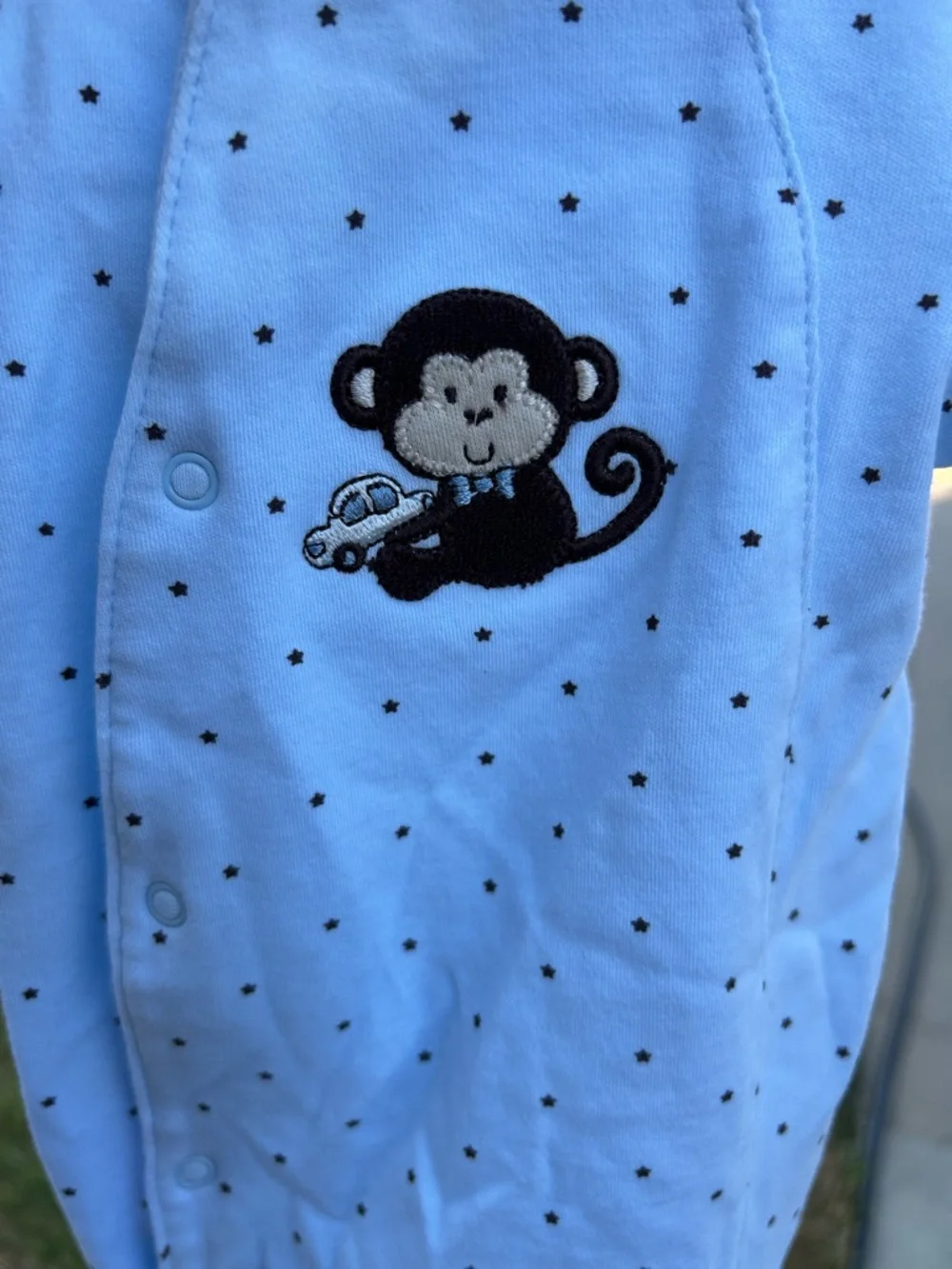 Little Me Light Blue Monkey Footed One-Piece Pajamas